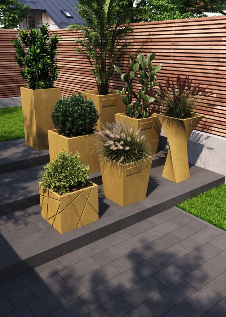 Бетонне кашпо для квітів жовто-гірчичне