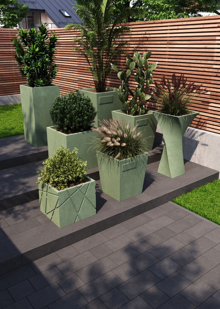 Бетонне кашпо для квітів зелене