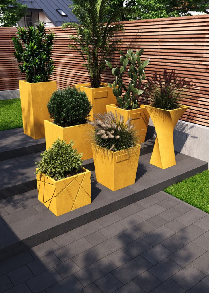 Бетонне кашпо для квітів жовте