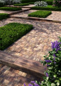 Львівська бруківка без фаски коричнева з білим та бежевим: дизайн Променада