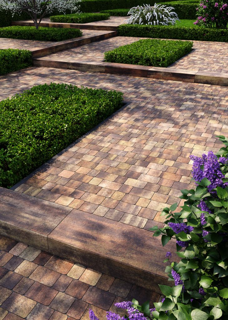 Львівська бруківка без фаски коричнева з білим та бежевим: дизайн Променада