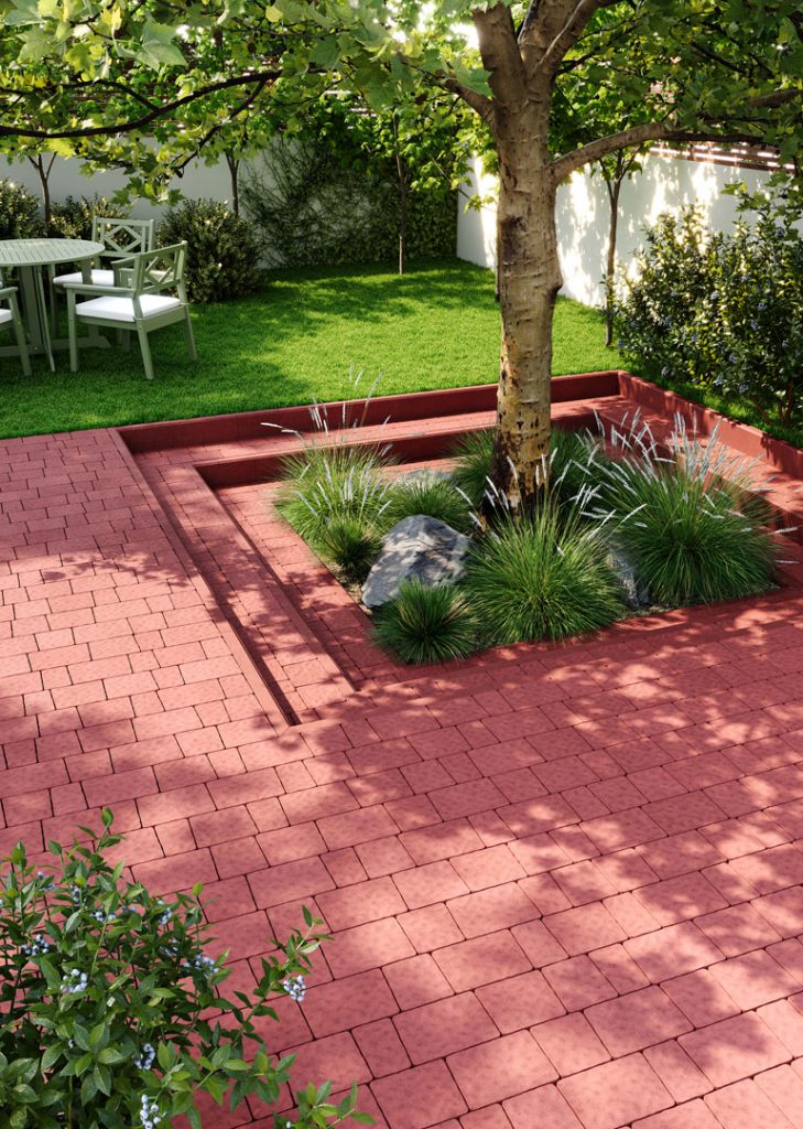 Бруківка Римський камінь червона, дизайн подвір'я