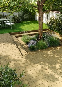 Бруківка Римський камінь гірчична, дизайн подвір'я