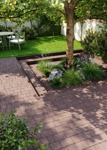 Бруківка Римський камінь коричнева, дизайн подвір'я