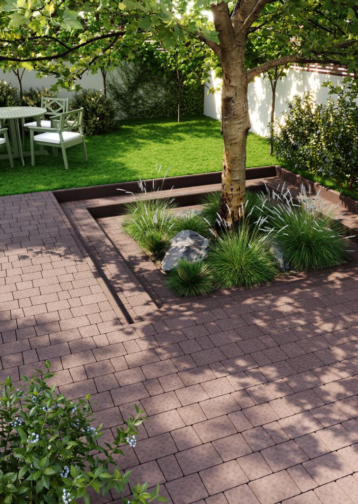 Бруківка Римський камінь коричнева, дизайн подвір'я