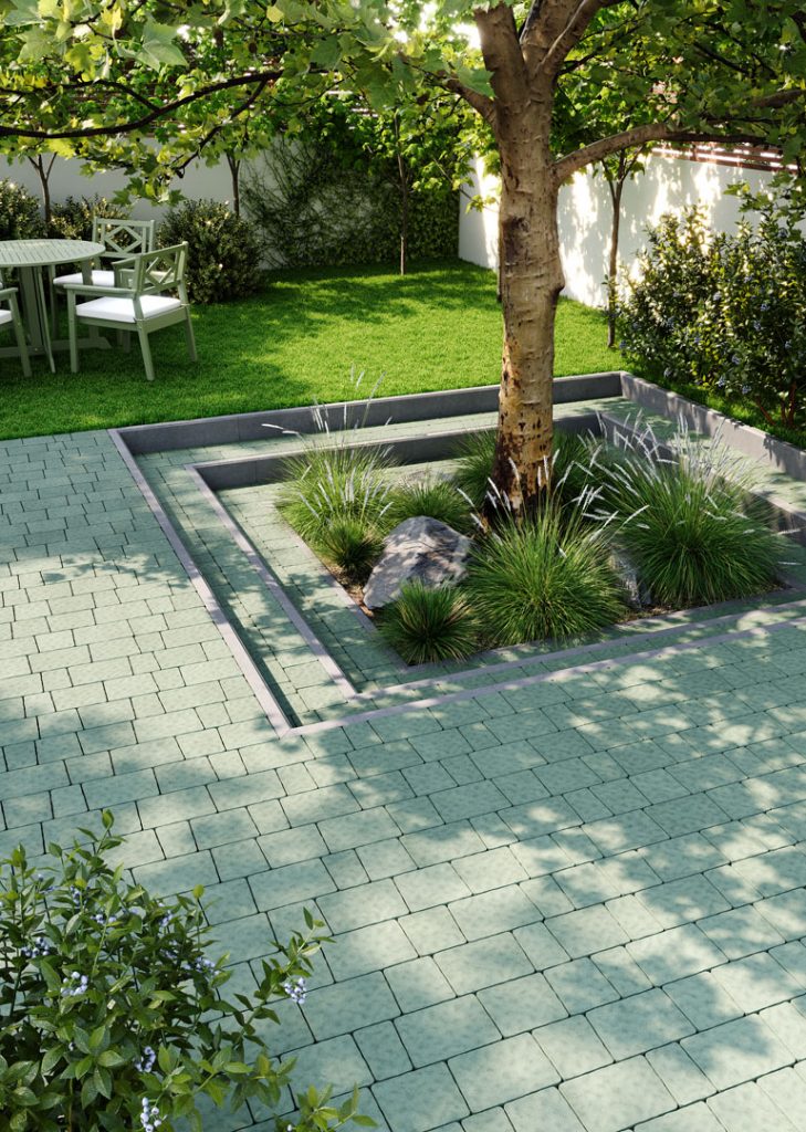 Бруківка Римський камінь зелена, дизайн подвір'я