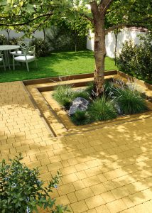 Бруківка Римський камінь жовта, дизайн подвір'я