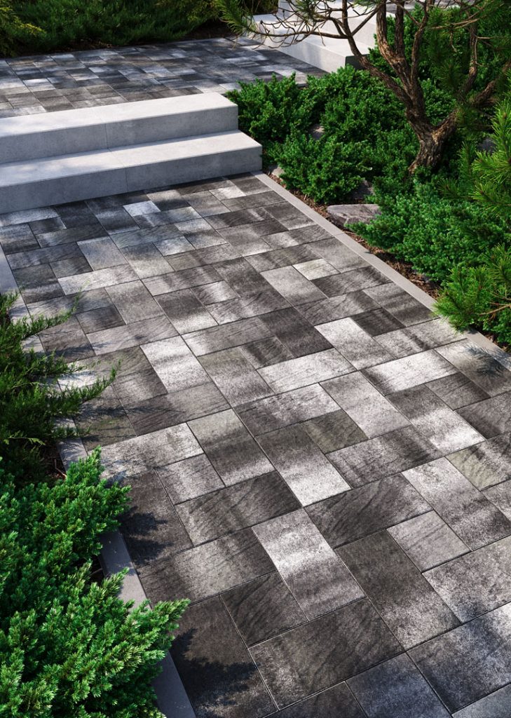 Бруківка з каменю сіра з чорним, стилізація Носталіт Антрацит